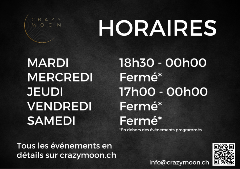 CRAZY MOON - HORAIRES ÉTÉ